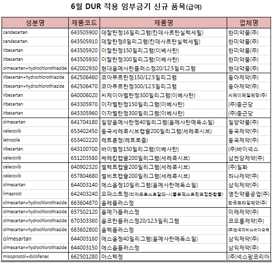 데잘탄정·코아푸르탄정 등 DUR 임부금기 추가