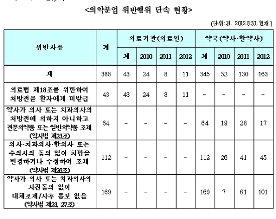 의약사, 올해 의약분업 위반행위 163건 적발