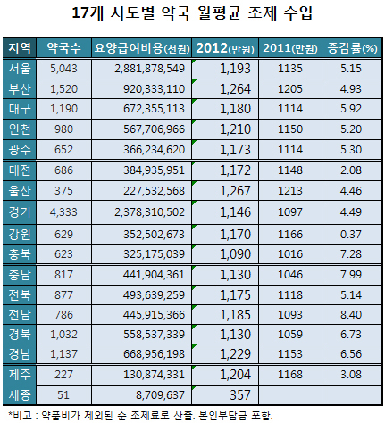 정주여건 미비 세종시 약국 월평균 조제수입 357만원