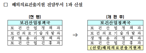 해외의료진출지원과 신설…쌍벌제 관리인력 보강