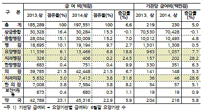 상반기 급여비 19조7천억 지급…약제비 기관당 2억대