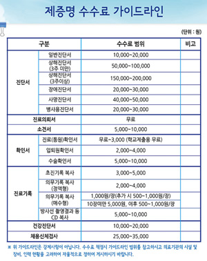 병의원 제증명 수수료 가이드라인 서울부터 확산?