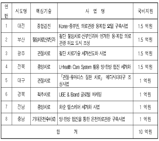 지역 해외환자 유치 활성화 특화지원 지자체 선정