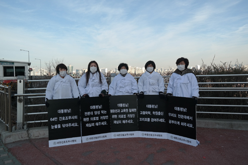 간호조무사협회 대표자들, 마포대교 소복시위