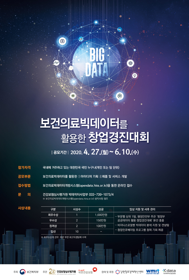 보건의료빅데이터 창업경진대회, 오늘부터 공모