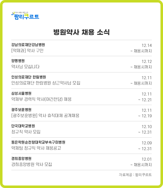 천안단국대병원 신규 약사 채용...연봉 5500만원  