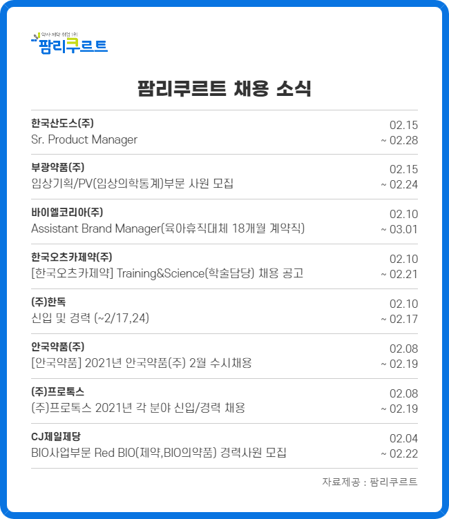 한독·안국·한국산도스 등 제약바이오 기업 채용 공고