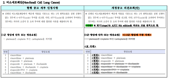 1·2군 항암제 급여기준 정비…비소세포폐암 등 4개 암종
